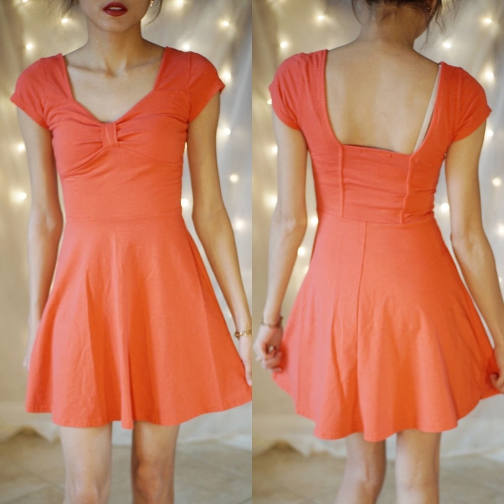 Salmon pink cotton on bow dress